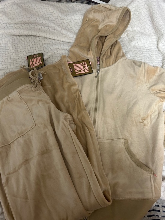 Juicy Couture Jackets & Blazers - Juicy Couture Beige Velour Hoodie with Pink Logo Patch